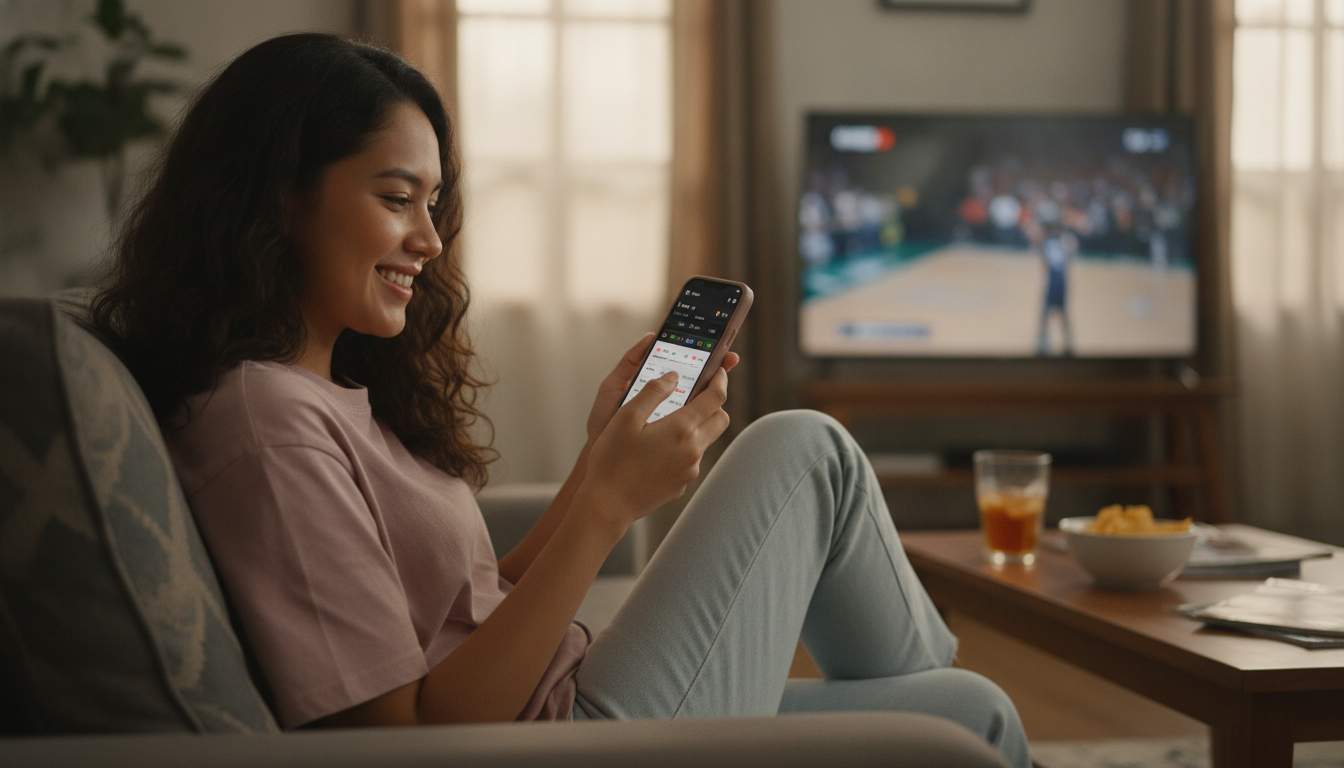 User engaging in sports betting on a mobile device