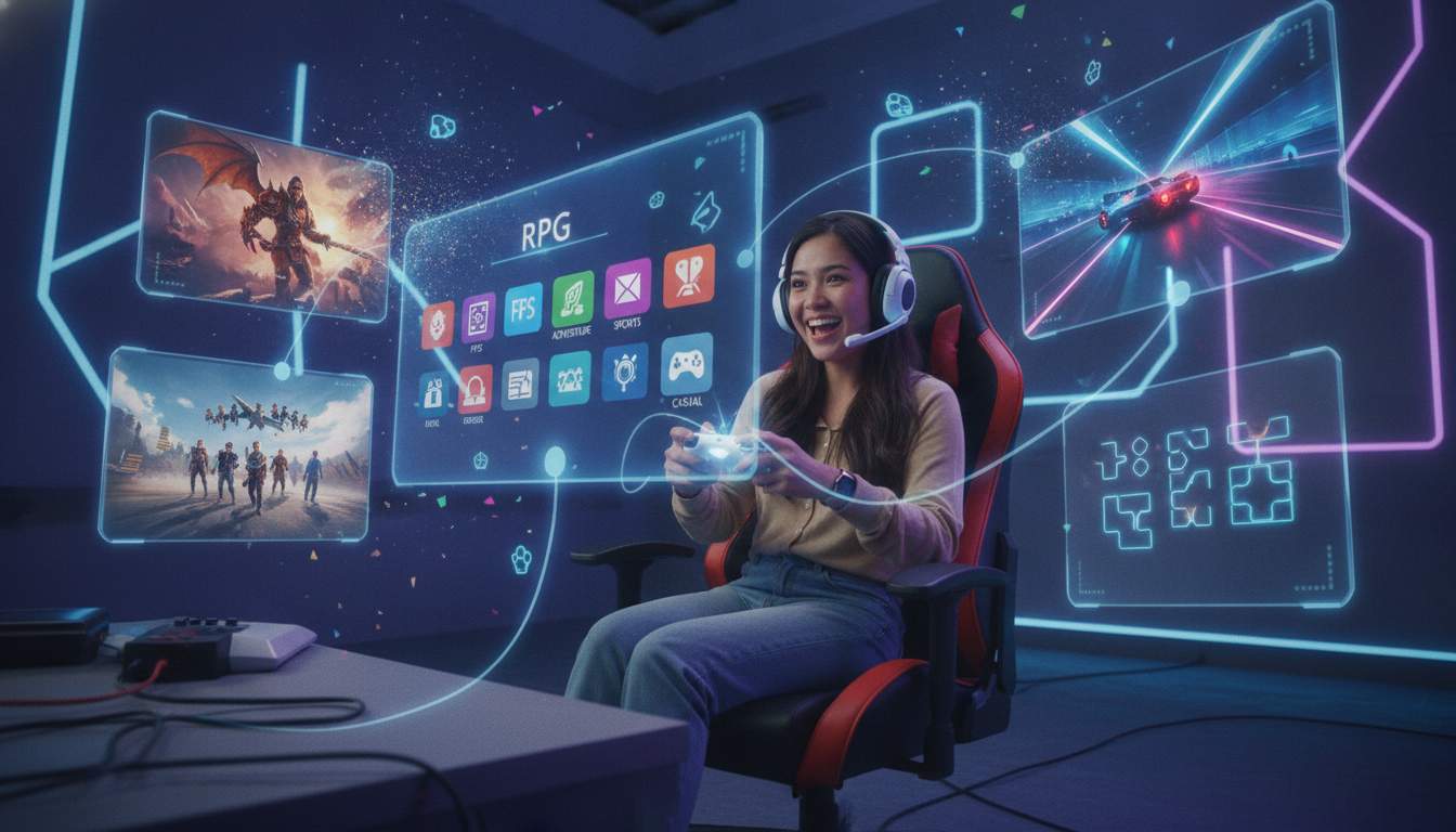 Image showcasing various game categories