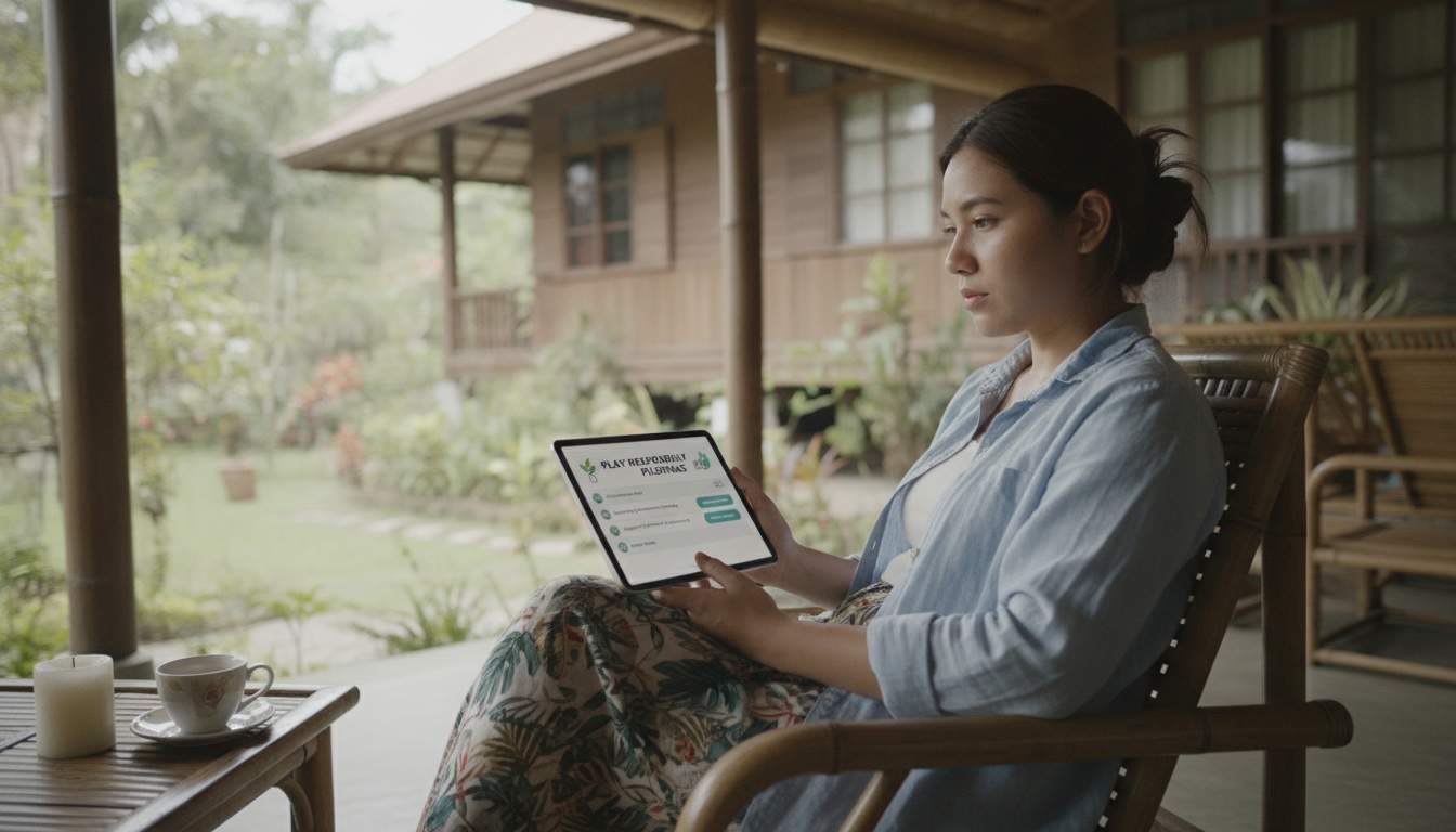 Stay in Control A woman learning about responsible gambling