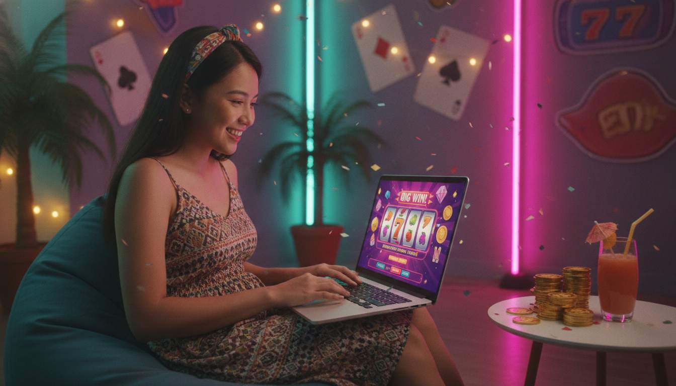 Exciting Slot Games Await A woman enjoying slot games online