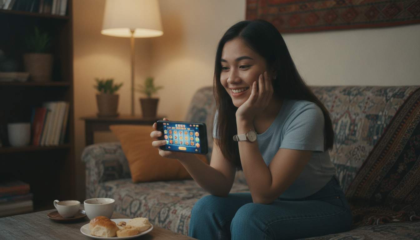 Explore Slot Games A woman exploring slot games on a gaming platform
